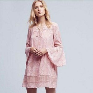 Blush Anthropologie Shift Dress with Bell Sleeve
